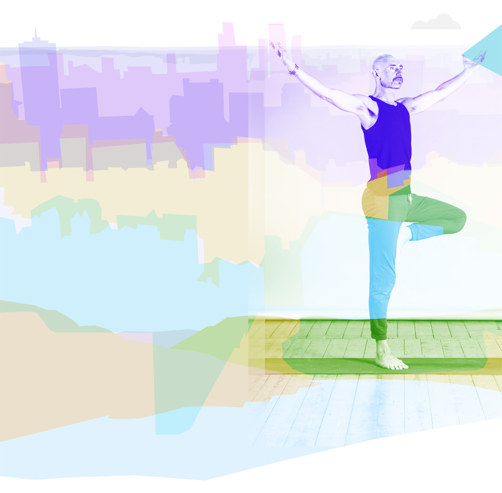 Jamie in a balanced yoga posture